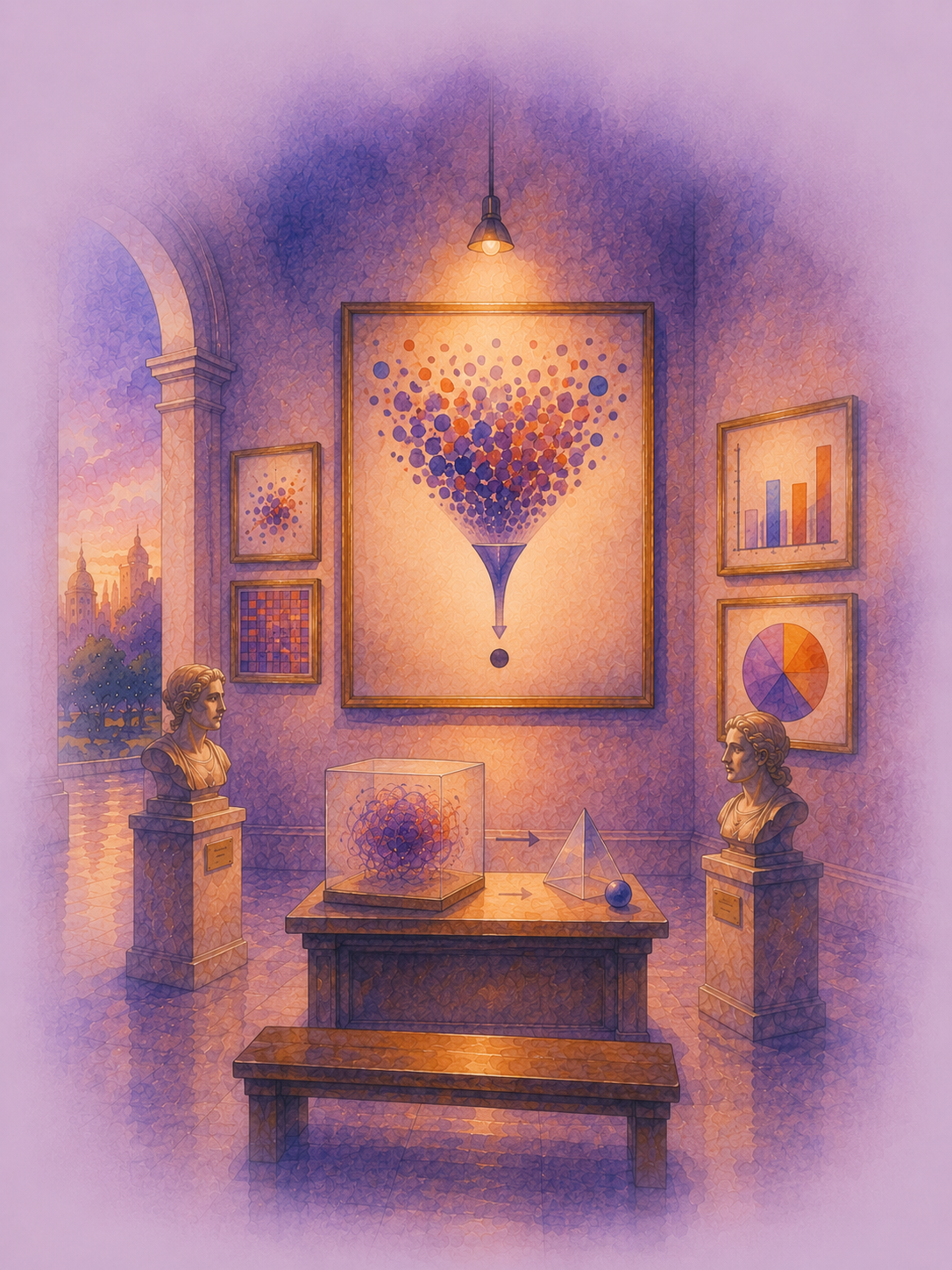 Watercolour gallery illustration of a visualisation about statistical summaries